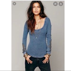 Free People Blue Thermal with Lace Cuff